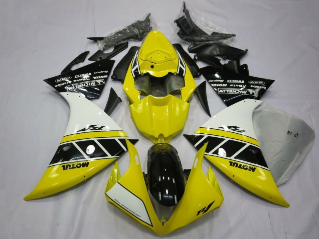 Online Blanco Amarillo Negro Brillante Carenado Moto Yamaha R1 2012-2014