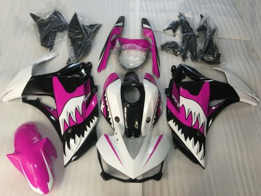 Online Blanco Rosa Negro Brillante Tiburón Carenado Moto Yamaha R3 2015-2018
