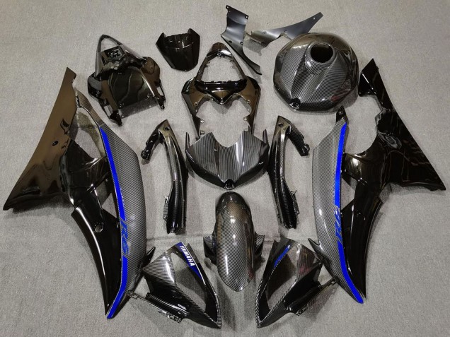 Online Negro Brillante FibraCarbono Estilo Azul Carenado Moto Yamaha R6 2008-2016