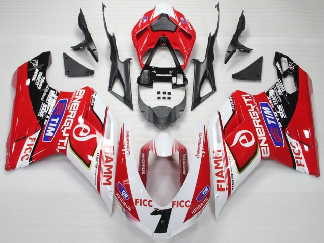 Online Blanco Rojo Azul Negro Brillante Ficc Fiamm 7 Carenado Moto Ducati 848 1098 1198 2007-2014