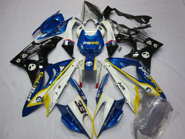 Online Blanco Amarillo Azul Negro Brillante OroBet 33 Carenado Moto BMW S1000RR 2009-2014