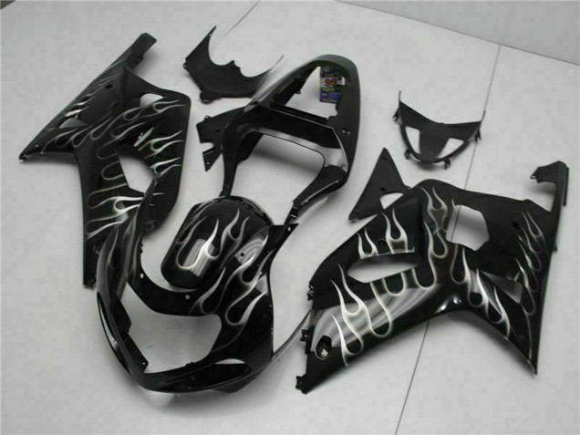 Online Negro Brillante Plata Llama Carenado Moto Suzuki GSXR 600/750 2001-2003