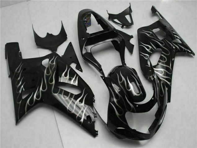 Online Negro Brillante Plata Llama Carenado Moto Suzuki GSXR 600/750 2001-2003