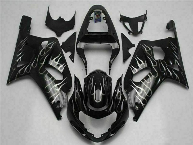 Online Negro Brillante Plata Llama Carenado Moto Suzuki GSXR 600/750 2001-2003