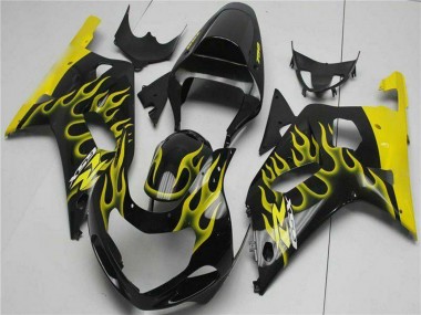 Online Negro Brillante Amarillo Llama Carenado Moto Suzuki GSXR 600/750 2001-2003