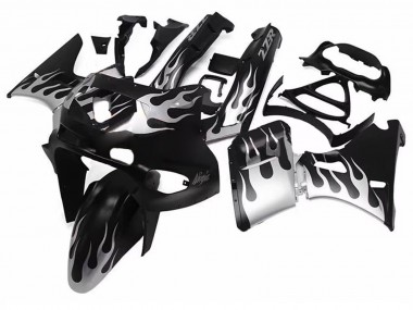 Online Negro Brillante Plata Llama Carenado Moto Kawasaki ZZR400 1993-2007