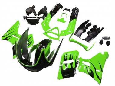 Online Verde Negro Brillante Llama Carenado Moto Kawasaki ZZR400 1993-2007