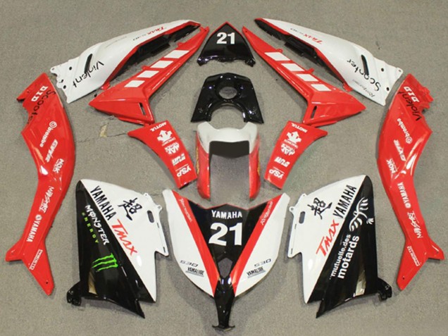 Online Blanco Rojo Negro Monstruo 21 Carenado Moto Yamaha TMAX530 2012-2014