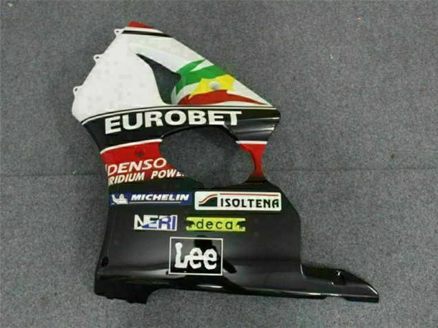 Online Blanco Rojo Amarillo Verde Negro Brillante Estrella EuroBet Carenado Moto Kawasaki ZX6R 2000-2002