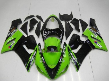 Online Verde Negro Brillante Elf Carenado Moto Kawasaki ZX6R 2005-2006