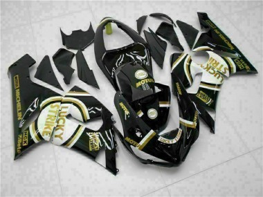Online Negro Brillante Blanco Oro Lucky Strike Carenado Moto Kawasaki ZX6R 2005-2006