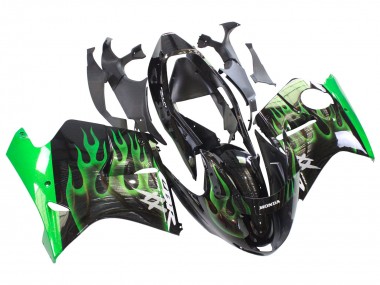 Online Negro Brillante Verde Llama Carenados Moto Honda CBR1100XX Blackbird 1996-2007