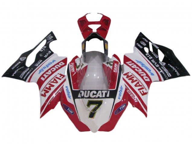 Online Blanco Rojo Negro Brillante Fiamm Valsir 7 Carenado Moto Ducati 1199 2011-2014