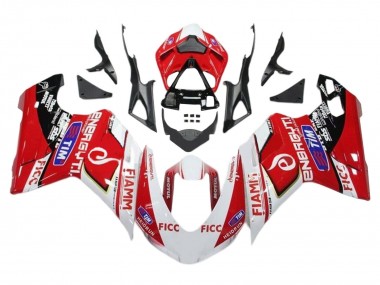 Online Blanco Rojo Negro Brillante Ficc Fiamm Carenado Moto Ducati 1199 2011-2014