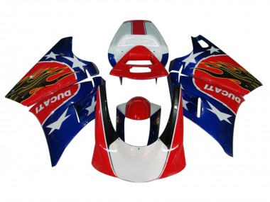 Online Blanco Rojo Azul Negro Brillante Llama Carenado Moto Ducati 748/916/996/998 1993-2005