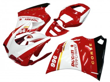 Online Blanco Rojo Oro Negro Brillante Corse Performance Carenado Moto Ducati 996 1993-2005