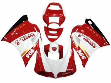 Online Blanco Rojo Oro Negro Brillante Corse Performance Carenado Moto Ducati 996 1993-2005