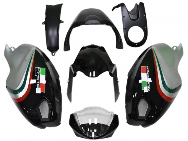 Online Negro Brillante Plata Rojo Verde Carenado Moto Ducati Monster 696 796 1100 1100S 2008-2012