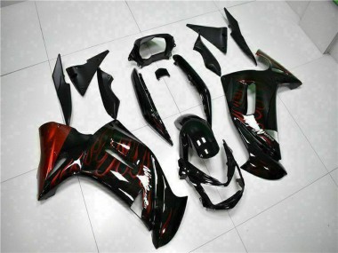 Online Negro Brillante Rojo Llama Carenado Moto Kawasaki EX650 2006-2008