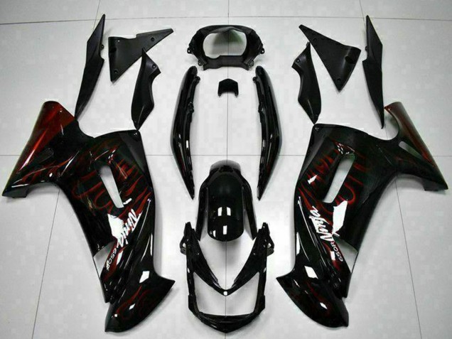 Online Negro Brillante Rojo Llama Carenado Moto Kawasaki EX650 2006-2008