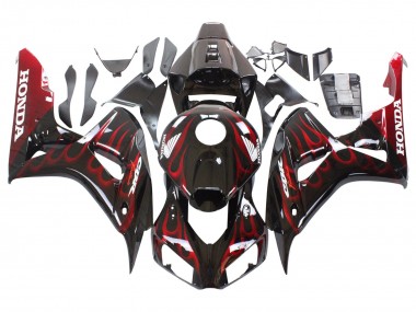 Online Negro Brillante Rojo Llama Carenados Moto Honda CBR1000RR 2006-2007