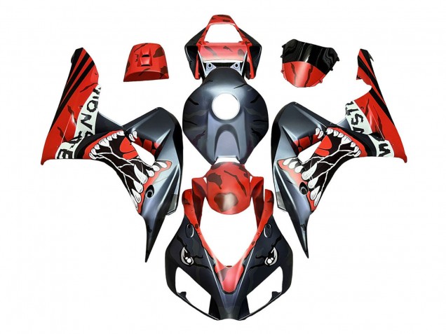 Online Rojo Negro Mate Monstruo Tiburón Carenado Moto Honda CBR1000RR 2006-2007