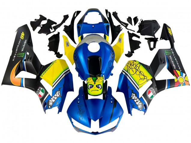 Online Azul Amarillo Negro Mate Verde Monstruo Tiburón Carenado Moto Honda CBR600RR 2013-2023