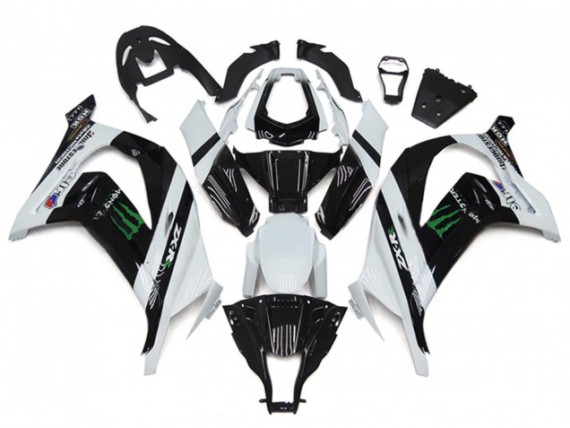 Online Blanco Negro Brillante Verde Monstruo Carenado Moto Kawasaki ZX10R 2011-2015