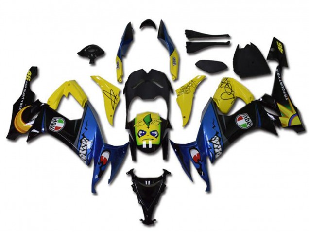 Online Amarillo Negro Azul Tiburón Carenado Moto Kawasaki ZX10R 2008-2010
