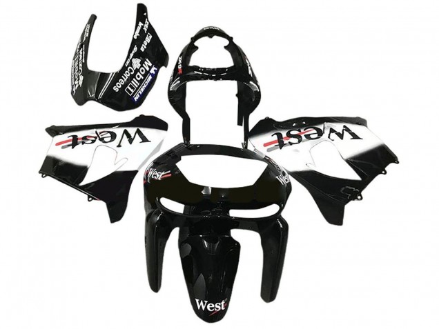 Online Negro Brillante Blanco West Carenado Moto Kawasaki ZX6R 1998-1999