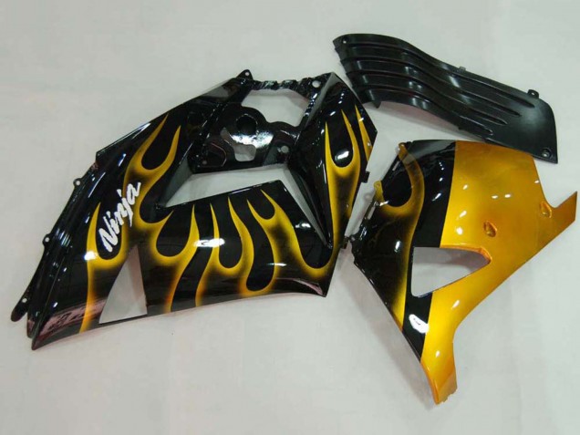 Online Negro Brillante Oro Llama Carenado Moto Kawasaki ZX14R ZZR1400 2006-2011