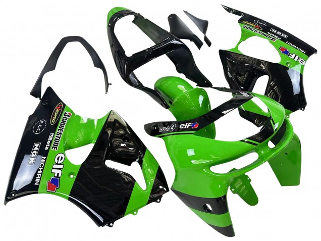 Online Verde Negro Brillante Elf Bridgestone Carenado Moto Kawasaki ZX6R 1998-1999