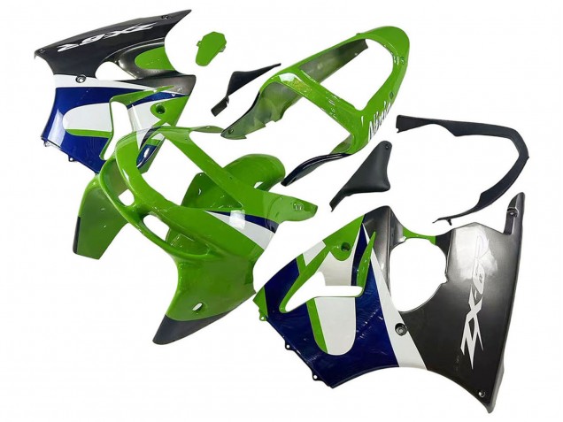 Online Verde Blanco Azul Plata Negro Brillante Carenado Moto Kawasaki ZX6R 1998-1999