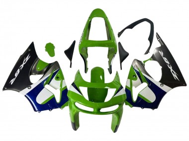 Online Verde Blanco Azul Plata Negro Brillante Carenado Moto Kawasaki ZX6R 1998-1999