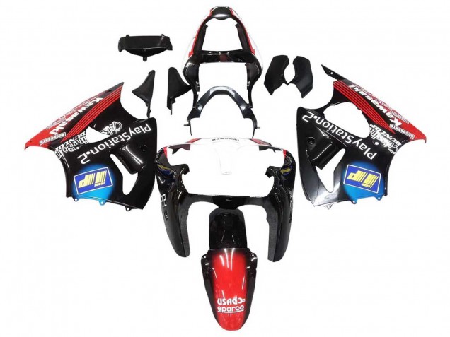 Online Negro Brillante Rojo Azul Rojo PlayStation 2 Carenado Moto Kawasaki ZX6R 2000-2002