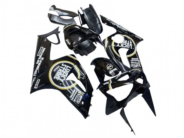 Online Negro Brillante Blanco Motul Lucky Strike Carenado Moto Kawasaki ZX6R 2003-2004