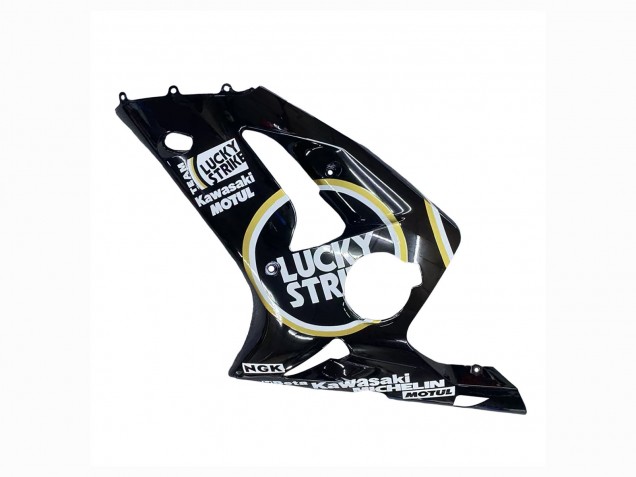 Online Negro Brillante Blanco Motul Lucky Strike Carenado Moto Kawasaki ZX6R 2003-2004