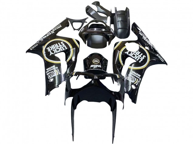 Online Negro Brillante Blanco Motul Lucky Strike Carenado Moto Kawasaki ZX6R 2003-2004