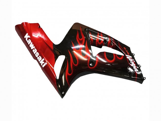 Online Negro Brillante Rojo Llama Carenado Moto Kawasaki ZX6R 2003-2004