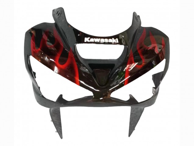 Online Negro Brillante Rojo Llama Carenado Moto Kawasaki ZX6R 2003-2004