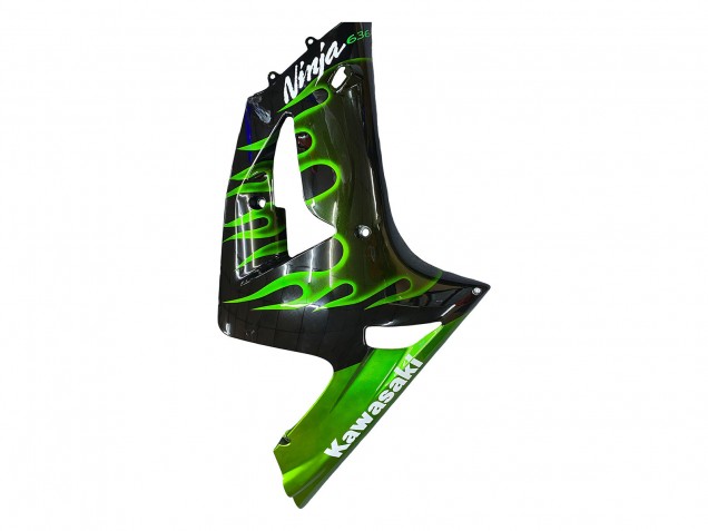 Online Negro Brillante Verde Llama Carenado Moto Kawasaki ZX6R 2003-2004
