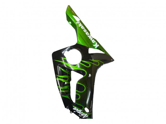 Online Negro Brillante Verde Llama Carenado Moto Kawasaki ZX6R 2003-2004