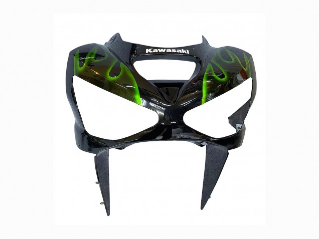 Online Negro Brillante Verde Llama Carenado Moto Kawasaki ZX6R 2003-2004