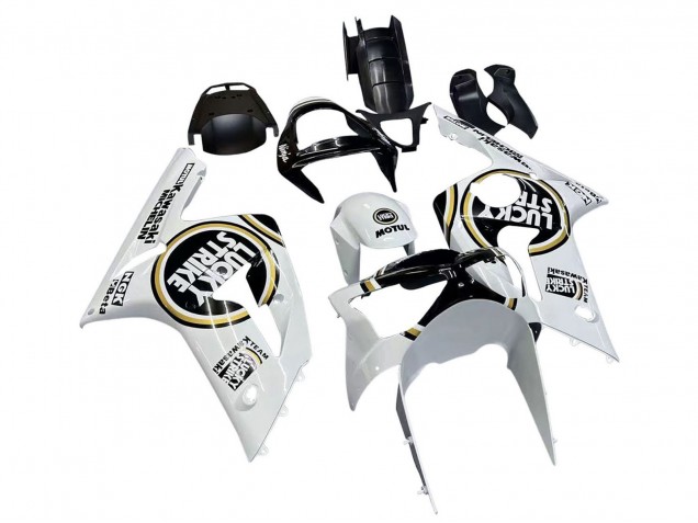 Online Blanco Negro Motul Lucky Strike Carenado Moto Kawasaki ZX6R 2003-2004