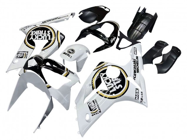 Online Blanco Negro Motul Lucky Strike Carenado Moto Kawasaki ZX6R 2003-2004