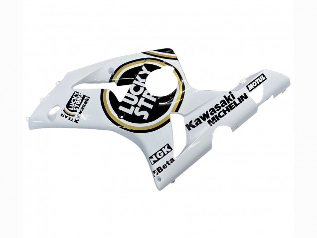 Online Blanco Negro Motul Lucky Strike Carenado Moto Kawasaki ZX6R 2003-2004