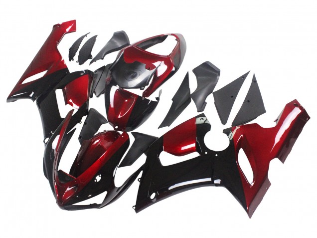 Online Rojo Negro Brillante Carenados Moto Kawasaki ZX6R 2005-2006
