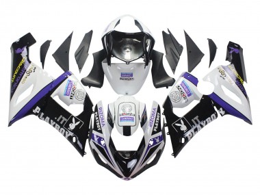 Online Blanco Púrpura Negro Rizoma Playboy DENSO Carenado Moto Kawasaki ZX6R 2005-2006