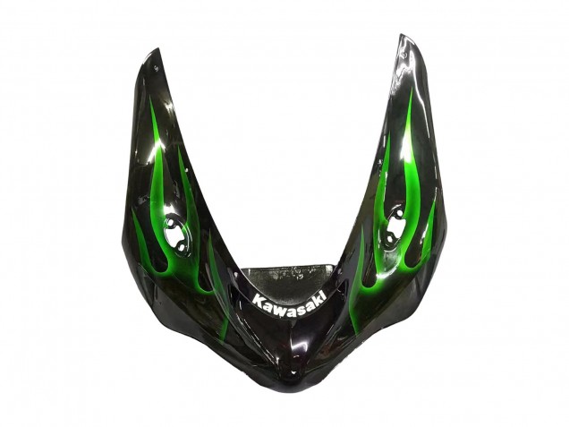 Online Negro Brillante Verde Llama Carenados Moto Kawasaki ZX6R 2005-2006