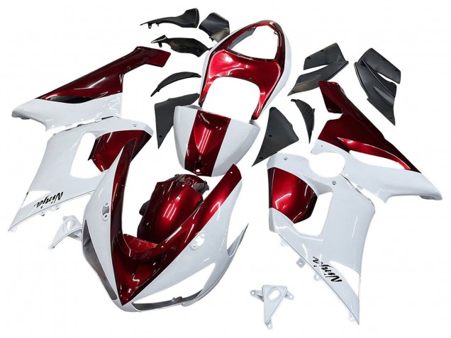 Online Blanco Rojo Carenado Moto Kawasaki ZX6R 2005-2006